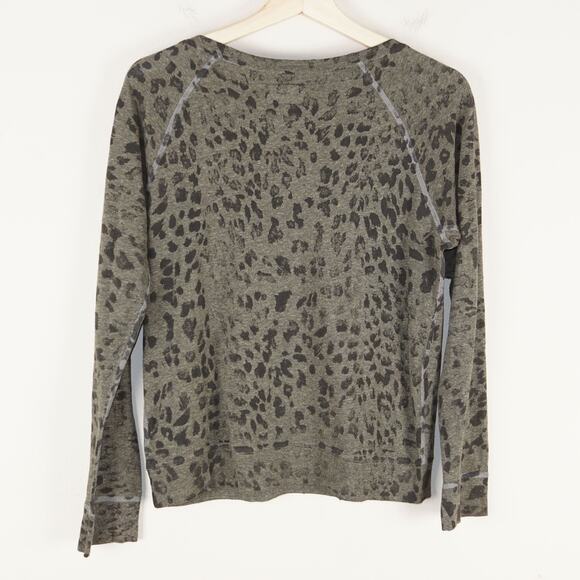 Current Elliott Army Green Heather Charcoal Leopard Print Long Sleeve Top 1 / S - Picture 2 of 7